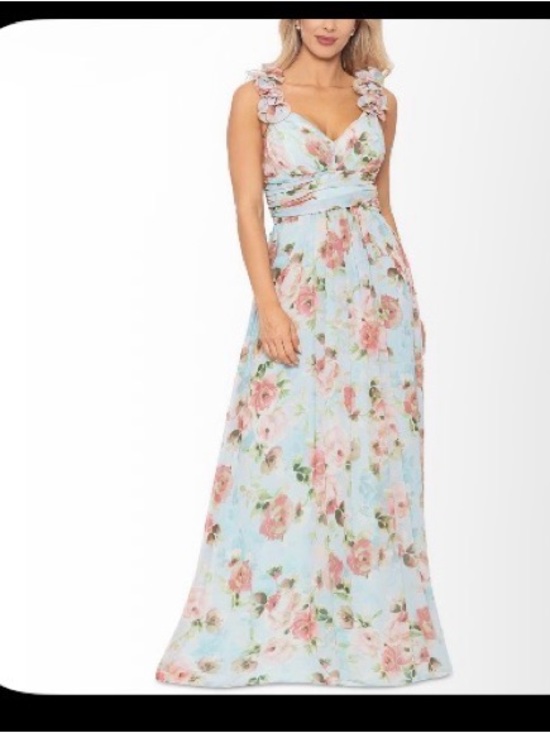 Betsy & Adam Dresses & Skirts - Betsy & Adam Pastel Blue Floral Ruffle Strap Maxi Dress